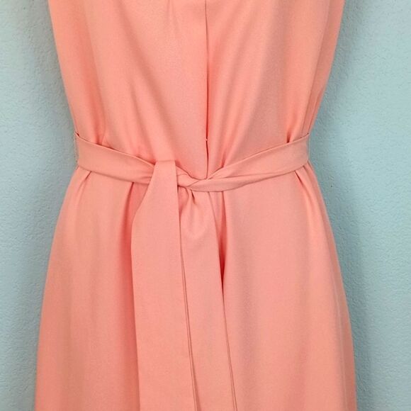 Alex Marie Women Apricot Sleeveless V Neck Belted Sheath Midi Dress sz 4 - Picture 5 of 15
